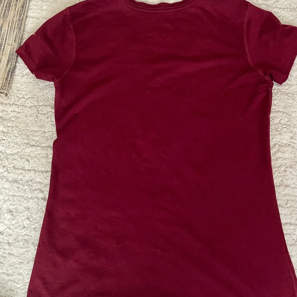 Nike Women's Maroon and Yellow Football Logo V‑Neck Tee